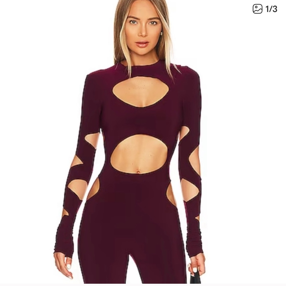 Greg Norman Collection Burgundy Cut-Out Bodysuit